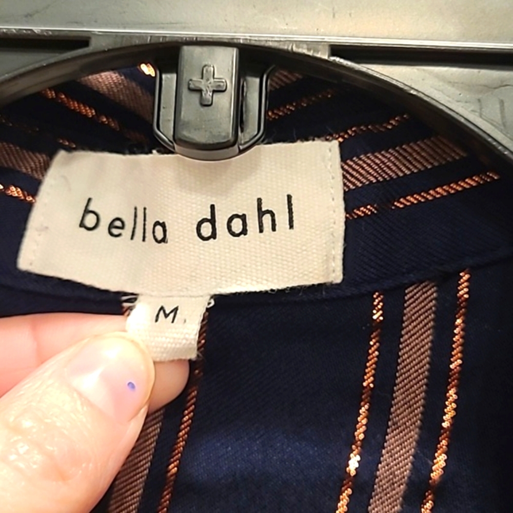 Bella Dahl Cropped Tie Front Button Up Adjustable Sleeve Copper Blouse Sz Med - Picture 3 of 13